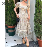 Tavimart French Vintage Ruffles Puffle Sleeve Dress Summer Princess Palace Evening Party Birthday