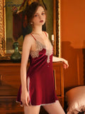 Tavimart Gorgeous Women Sleepwear Lingerie Sexy Lace Cut Out Nightgowns Deep V Open Back Velvet
