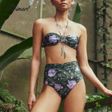 Tavimart Halter Print Bikini Sets and Coverups Swimsuit Two Pieces Luxury Shorts Bourkini Tankini Swimming Suits Swimwear Patchwork