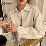 Tavimart Harajuku Solid Color Women Corduroy Shirt Spring New Long Sleeve Blouse Casual Large Size