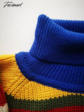 Tavimart Harjuku Contrast Stripes Roll Turtle Neck Knitted Jumper Turtleneck Sweater With