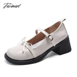 Tavimart - High Heel Leather Shoes Sandals Ladies Shallow Mouth Mary Jane Round Toe Branded Pumps