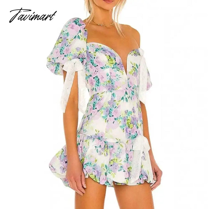 Tavimart - High Quality Asymmetric Off The Shoulder Sexy Lace Ruffled Summer Holiday Vocation Beach