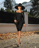Tavimart High Quality Black Grey Long Sleeve Bodycon Rayon Bandage Dress Elegant Cocktail Party