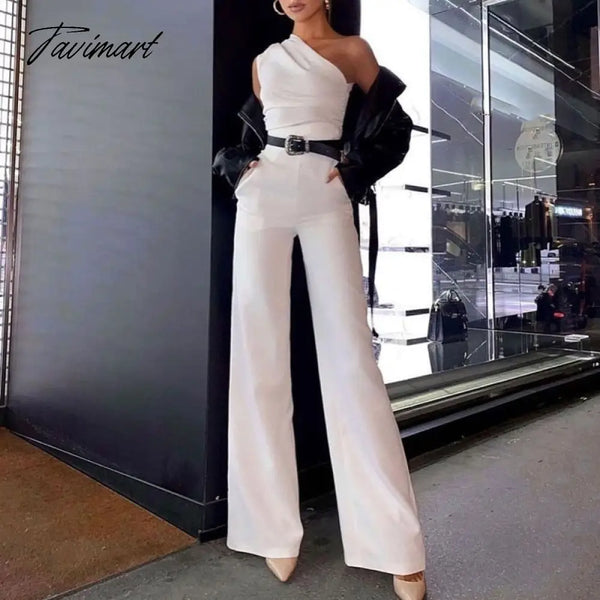 Tavimart High Street Slim Solid Jumpsuits Women Sexy Skew Collar Backless Jumpsuit Spring Summer