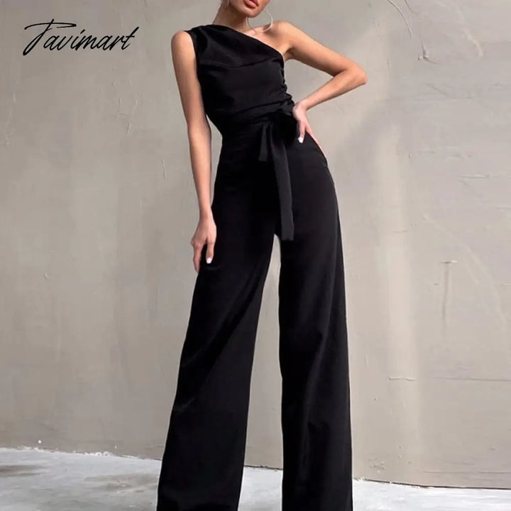 Tavimart High Street Slim Solid Jumpsuits Women Sexy Skew Collar Backless Jumpsuit Spring Summer