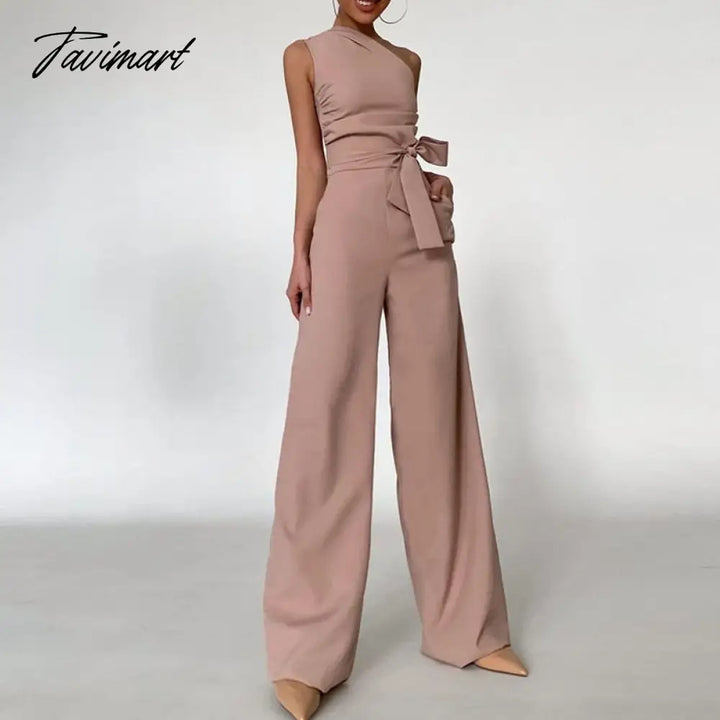 Tavimart High Street Slim Solid Jumpsuits Women Sexy Skew Collar Backless Jumpsuit Spring Summer