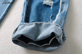 Tavimart High Waist Jeans Street Patchwork Woman Washed Mom Retro Ripped For Women Boyfriend