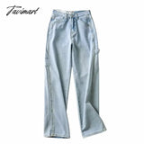 Tavimart High Waist Jeans Vintage Mom Woman England Ins Blogger Washed Loose Cargo Denim Pants