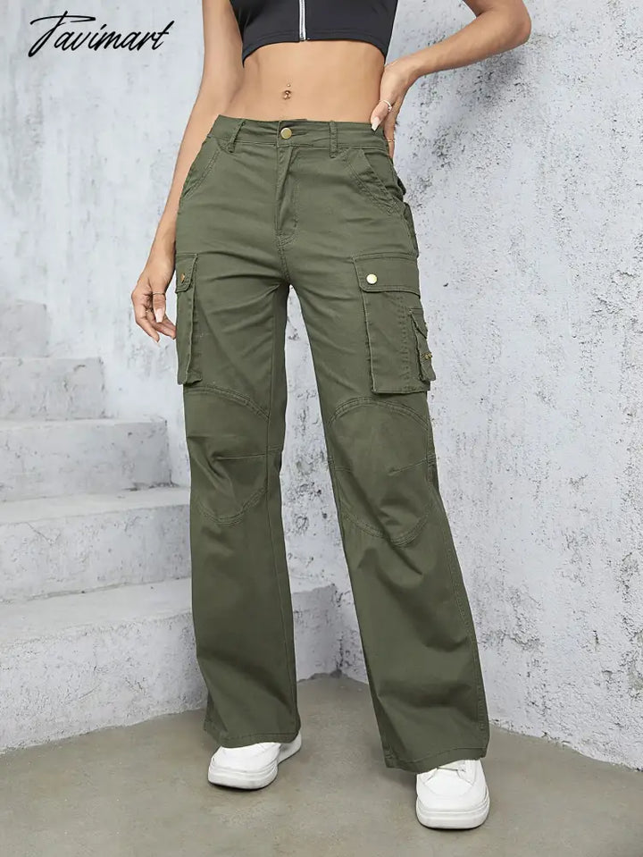 Tavimart High Waist Vintage Cargo Women’s Pants Fashion 90S Loose Y2K Clothes Casual Aesthetics