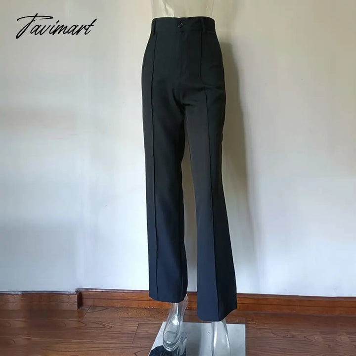 Tavimart High Waisted Casual White Trousers Women Brown Stright Pants Office Lady Korean Style