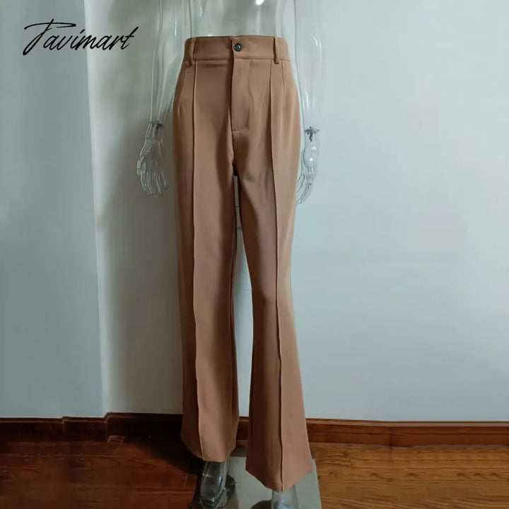 Tavimart High Waisted Casual White Trousers Women Brown Stright Pants Office Lady Korean Style