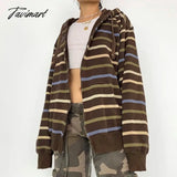 Tavimart Hip Hop Zip Up Hoodie Vintage Striped Loose Hooded Sweatshirt Jacket Harajuku Gothic Long