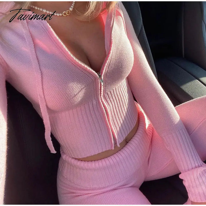 Tavimart Hirigin Two Piece Sets Women Tracksuit Long Sleeve Zipper Hooded Sweater Skinny Pants Suit