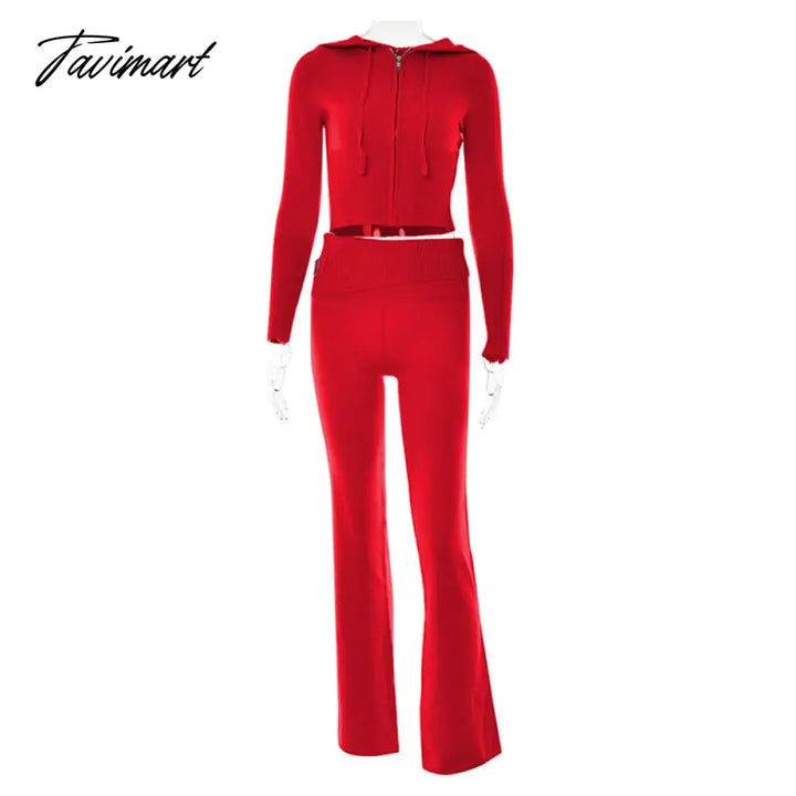 Tavimart Hirigin Two Piece Sets Women Tracksuit Long Sleeve Zipper Hooded Sweater Skinny Pants Suit