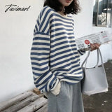Tavimart Hoodies Women Harajuku Stripe Cotton Hoodie Autumn Korean Striped Pullover Sweater Style
