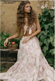 Tavimart Indie Folk Bohemian Vintage Floral Print Camisole Tanl And High Waist Midi Skirtstops Sets