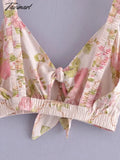 Tavimart Indie Folk Bohemian Vintage Floral Print Camisole Tanl And High Waist Midi Skirtstops Sets