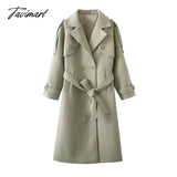 Tavimart Ins Fashion Trench Coat Overcoat Women Blogger Vintage Loose Ligh Green Long Jacket Light