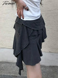 Tavimart - Irregular Ruffles Stitching Mini Skirts Coquette Outfits High Waist Elastic Asymmetry