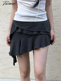 Tavimart - Irregular Ruffles Stitching Mini Skirts Coquette Outfits High Waist Elastic Asymmetry