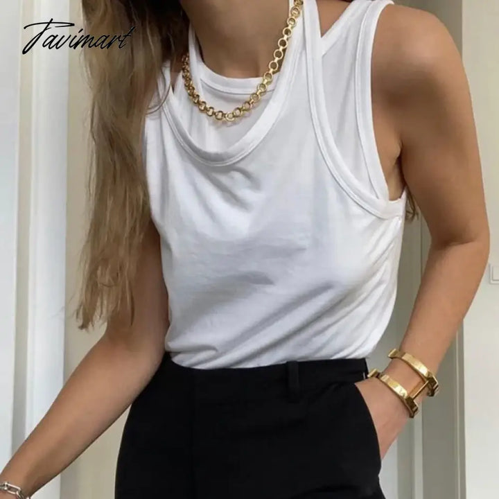 Tavimart - Irregular Solid Color Tank Tops Women 2024 New Summer Chic Simple O - Neck Sleeveless