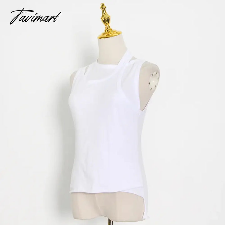 Tavimart - Irregular Solid Color Tank Tops Women 2024 New Summer Chic Simple O - Neck Sleeveless