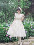 Tavimart Japanese Romantic Style Cosplay Lolita Girl Op Sweet Solid Ruffle Peter Pan Collar Puff