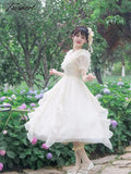 Tavimart Japanese Romantic Style Cosplay Lolita Girl Op Sweet Solid Ruffle Peter Pan Collar Puff
