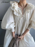 Tavimart Japanese Style Niche Robe Frilly Collar Lady Loose Dress Lantern Sleeves Vintage Fashion Vestidos Dresses for Women