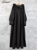 Tavimart Japanese Style Niche Robe Frilly Collar Lady Loose Dress Lantern Sleeves Vintage Fashion