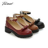 Tavimart - Japanese Sweet Lolita Shoes Round Toe Thick Mid Heel 4Cm Women Shoe Buckle Bowknot