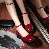 Tavimart - Japanese Sweet Lolita Shoes Round Toe Thick Mid Heel 4Cm Women Shoe Buckle Bowknot