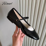 Tavimart - Japanned Leather Ballets Woman Belt Strap Lolita Flats French Mary Jeans Femme Shallow