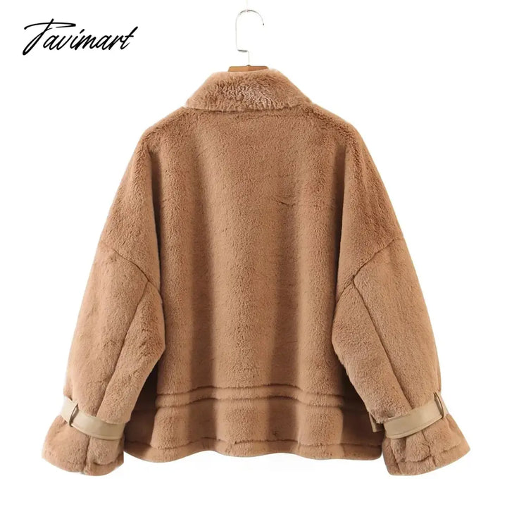 Tavimart Jaqueta Feminina Ins Blogger Retro Casaco Feminino Rabbit Hair Stand Winter Jacket Women