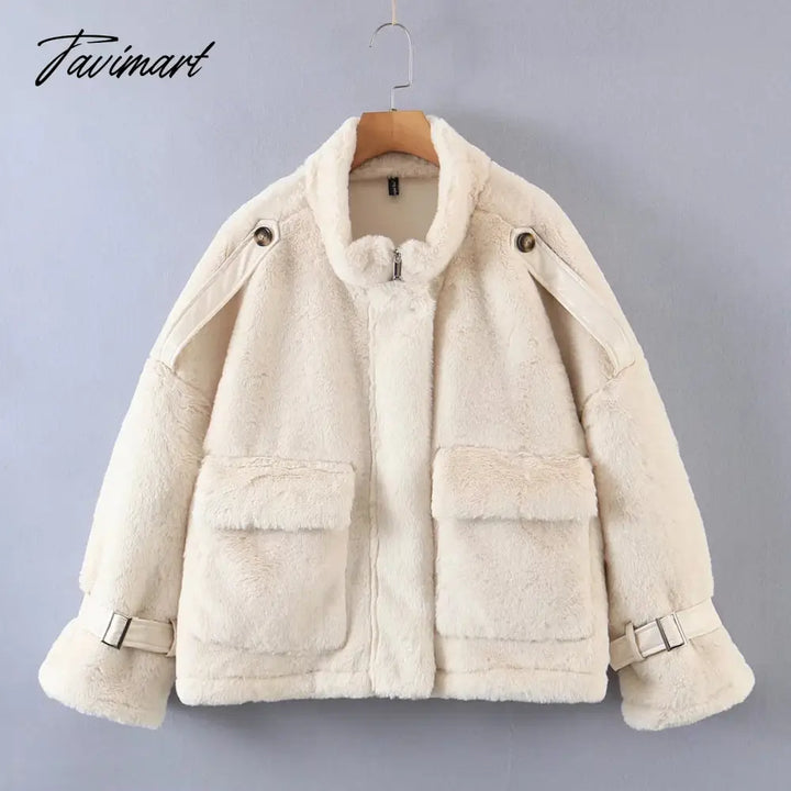 Tavimart Jaqueta Feminina Ins Blogger Retro Casaco Feminino Rabbit Hair Stand Winter Jacket Women