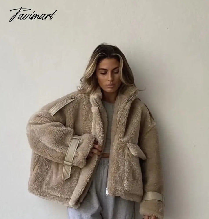 Tavimart Jaqueta Feminina Ins Blogger Retro Casaco Feminino Rabbit Hair Stand Winter Jacket Women