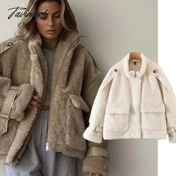 Tavimart Jaqueta Feminina Ins Blogger Retro Casaco Feminino Rabbit Hair Stand Winter Jacket Women