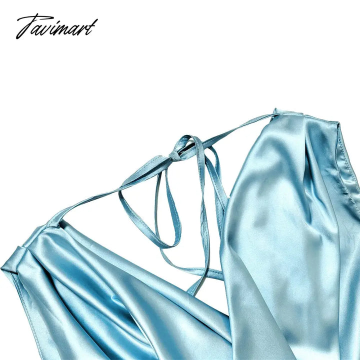 Tavimart Jumpsuit Women Elegance Ruched Neck Backless Lace Up One Piece Outfits With Pocket Summer