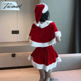 Tavimart Kawaii Cloak Cosplay Santa Claus Cute Autumn And Winter Christmas Red Shawl Dress
