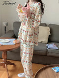 TAVIMART Kawaii Gauze Pajamas Bear Print Sleepwear Cotton Korean Style Cardigan Home Clothes Long Sleeve Pijamas Autumn Spring