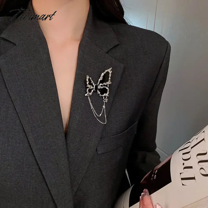 Tavimart Korean Black Butterlfy Chain Tassel Brooches For Women Costume Accessories Pin Brooch