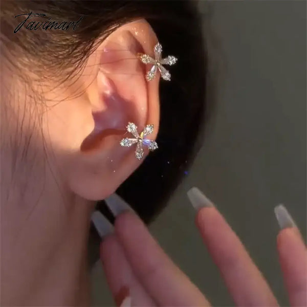 Tavimart - Korean Bling Crystal Flower Ear Clips Without Piercing Earrings For Women Fashion