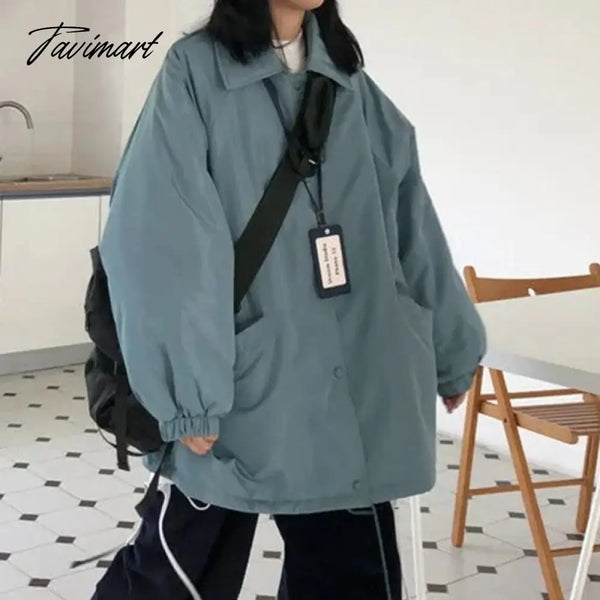 Tavimart Korean Cotton Bread Clothing Solid Simple Harajuku Student Hooded Coat Oversized Loose