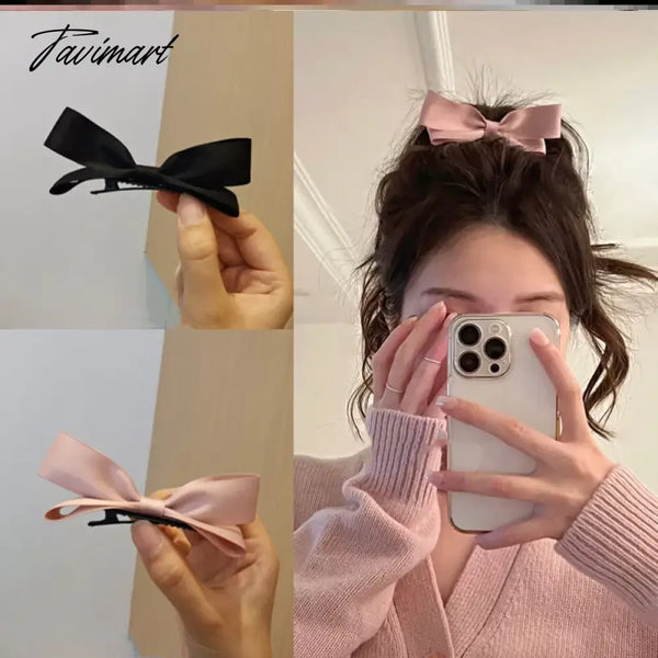 Tavimart Korean Cute Pink Ribbon Bow Hairpin For Women Girls Vintage Bowknot Side Head Top Clip