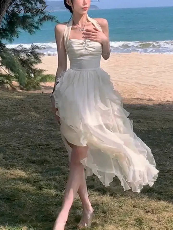 Tavimart Korean Elegant Irregular Beach White Dress Summer Women Y2k E tavimart Tavimart Korean Elegant Irregular Beach White Dress Summer Women Y2k E tavimart