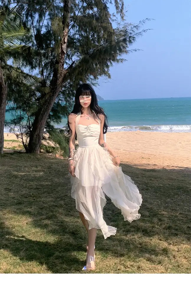 Tavimart Korean Elegant Irregular Beach White Dress Summer Women Y2k E tavimart Tavimart Korean Elegant Irregular Beach White Dress Summer Women Y2k E tavimart
