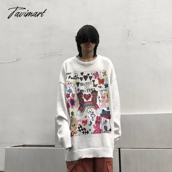 Tavimart Korean New Cartoon Harajuku Sweaters Japanese Preppy Style Oversize Pullovers Vintage