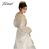 Tavimart Lace Palace Style Sweet Girl Princess Dress Lady Heavy Embroidery Loose Bandage Bow Ruffle