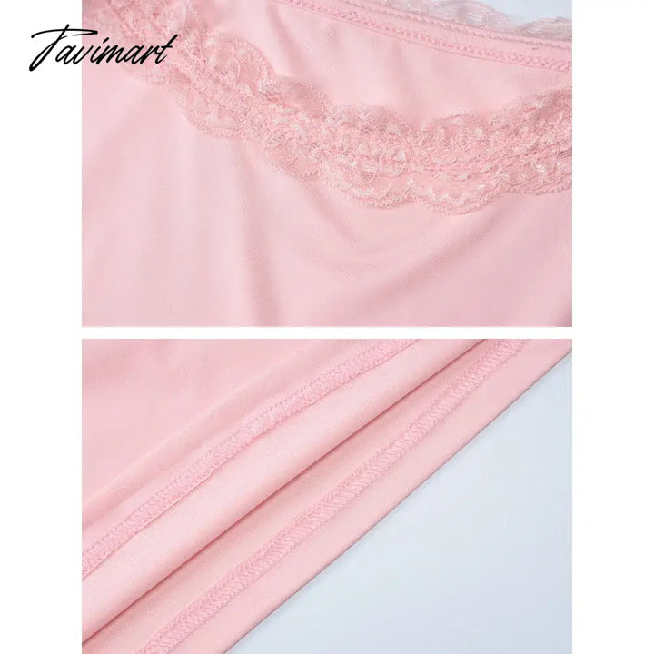 Tavimart - Lace Trim Cami Top And Low Waist Pants Two Piece Set Girls Y2K Cutecore Summer Outfits